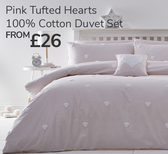 Pink Tufted Hearts 100% Cotton Duvet Cover and Pillowcase Set